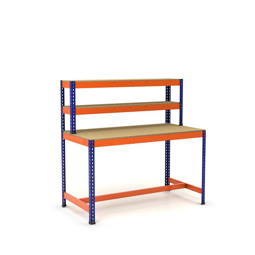 Mesa de trabajo con repisa y reposapiés Mesa de trabajo con repisa y reposapiés