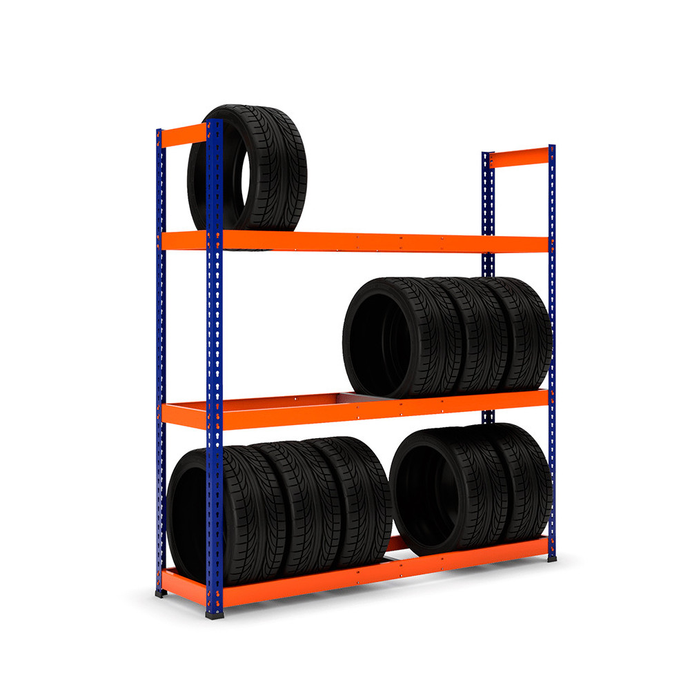 Estantería MaxPlus neumáticos con carga azul y naranja Estantería MaxPlus neumáticos con carga azul y naranja